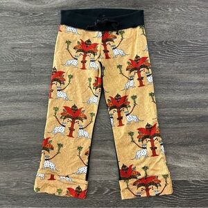 Y2K Nilla Shields Cropped Pants Womens S Asian Snow Leopard Cat Art to Wear Boho